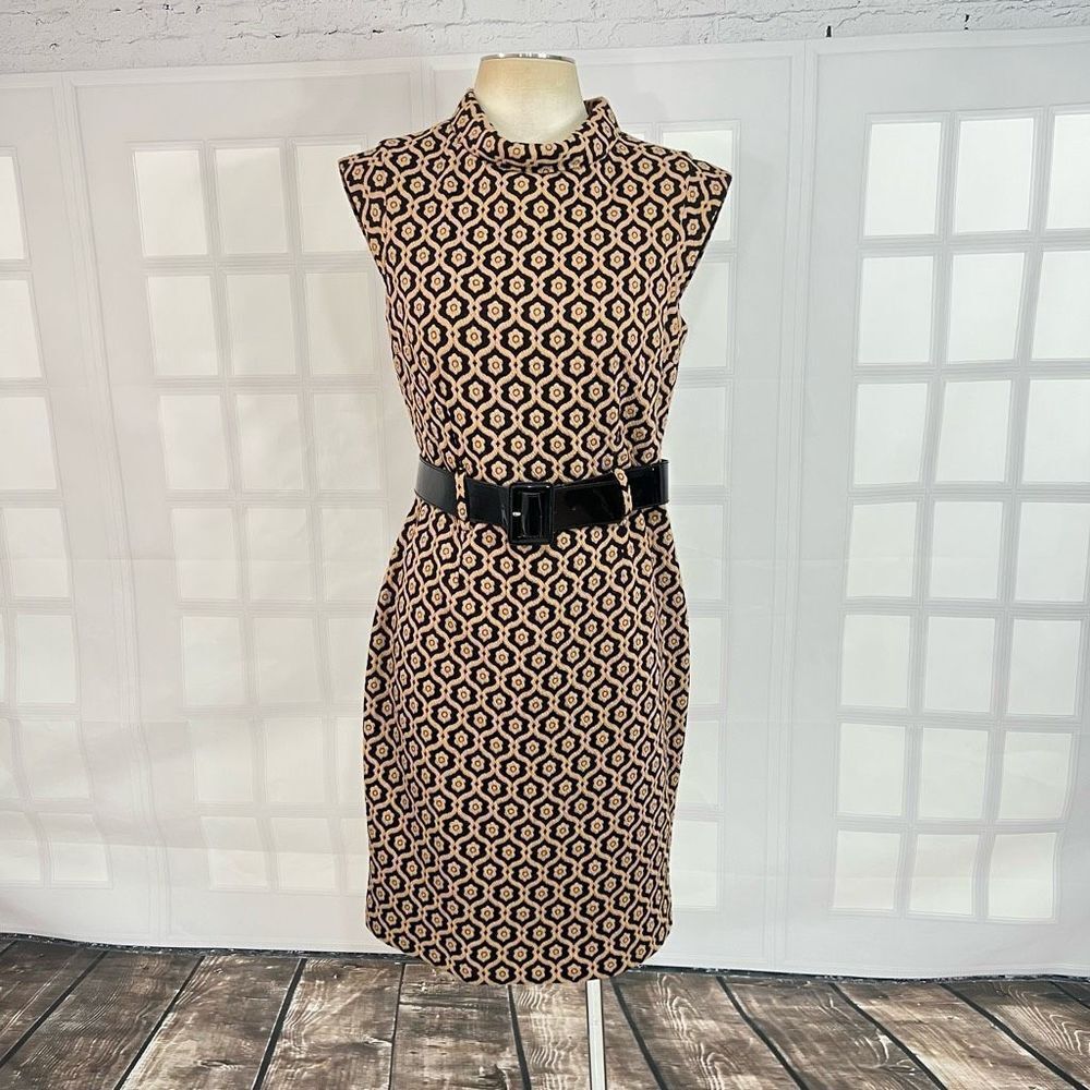 🔥🔥5 for $25🔥🔥 Nine West Allover Print Sleeveless Roll Collar Tan Knit Sheath
